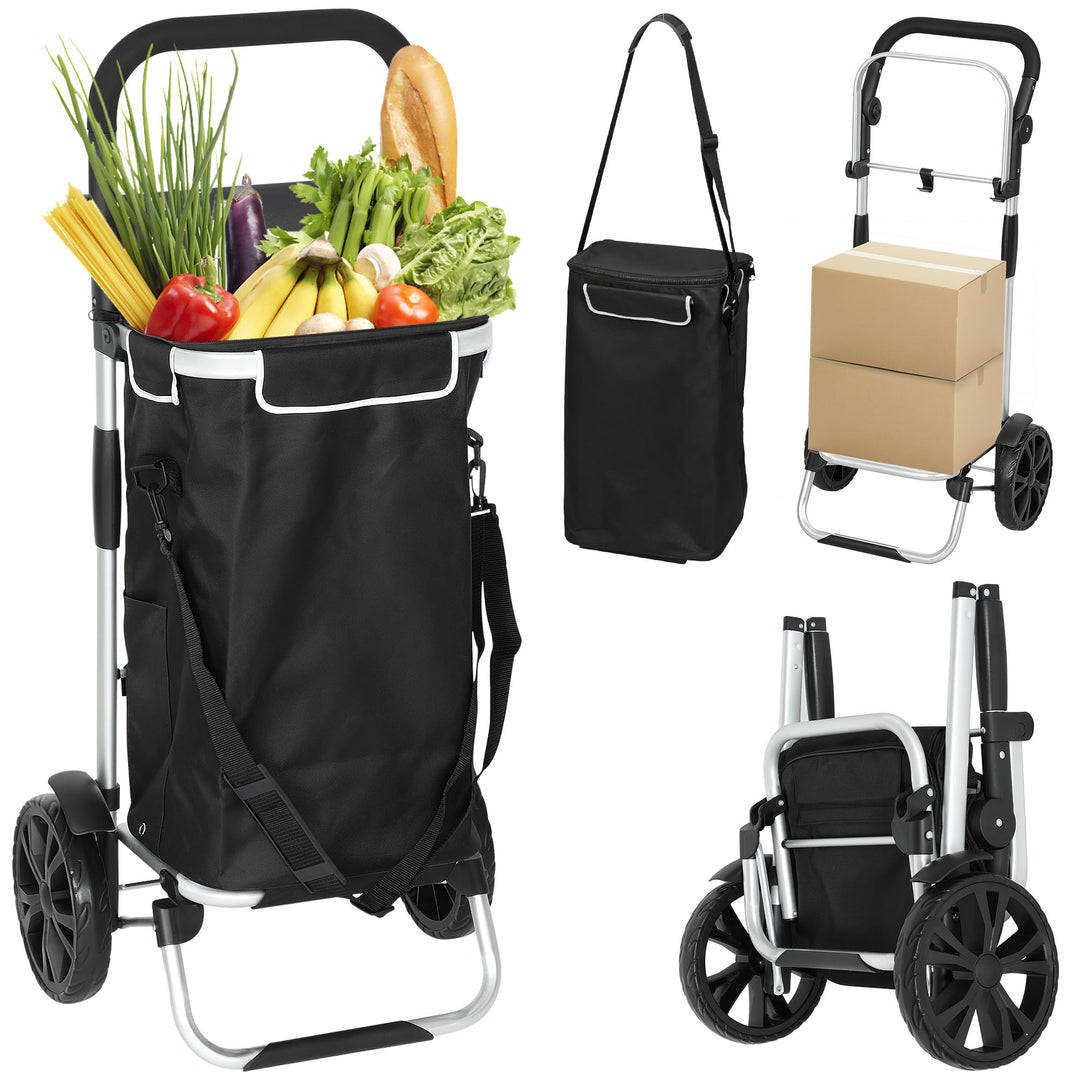 HOMCOM 3-in-1 Einkaufstrolley klappbar mit 40L Kapazität belastbar Trolley bis 25kg Einkaufswagen mi