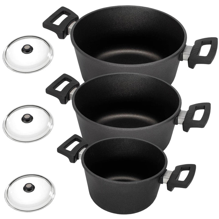 Eurolux Universal-Topfset Induktion Aluguss beschichtet 6-tlg. - Guss-Koch-Töpfe Set mit Deckel 20/2