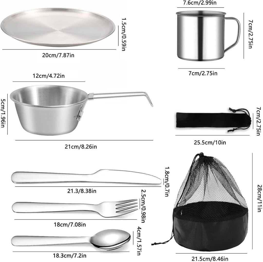Camping Geschirr Set 8 Teilig, Wiederverwendbarer Camping Besteckset, Camping Geschirr 1 Person Inkl
