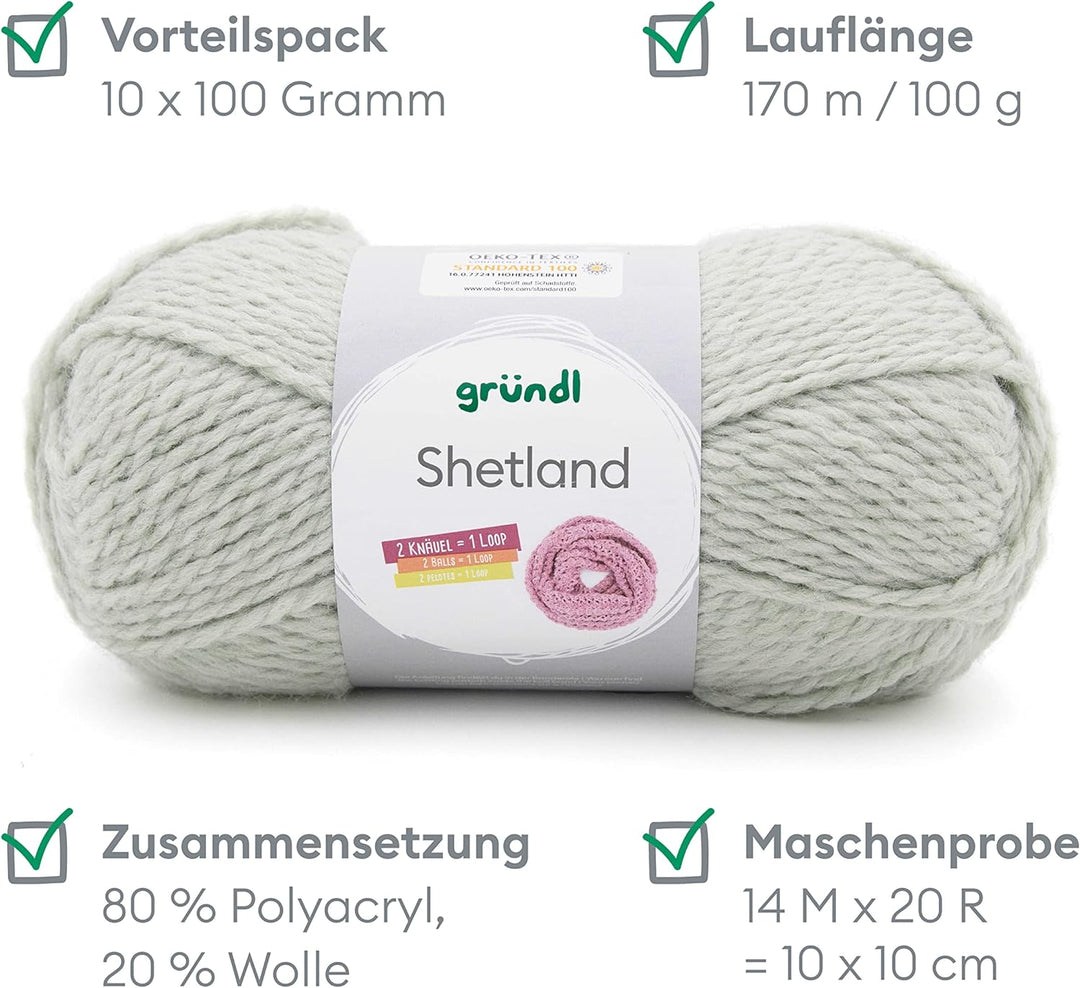Gründl Shetland Wolle (modisches und weiches Strickgarn aus 80% Polyacryl und 20% Wolle, 100 g / 170