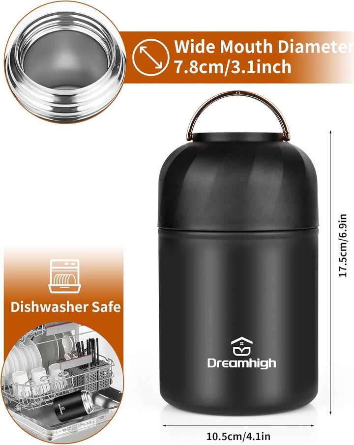 Dreamhigh® Thermobehälter für Essen 850 ml, Edelstahl Warmhaltebehälter Essen mit Griff, Thermoskann