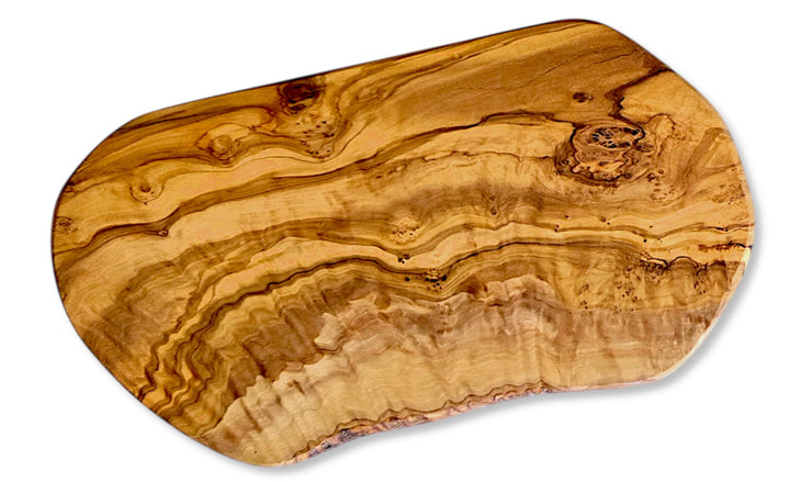 Olivenholz Schneidebrett 36 cm im Naturschnitt, Servierbrett Steakbrett Antipastibrett Vesperbrett B