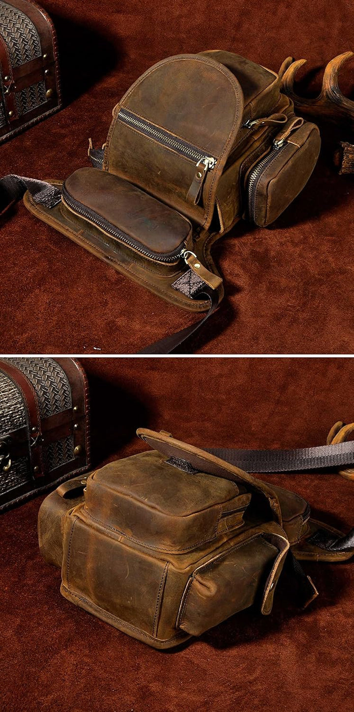 Le'aokuu Herren Echtes Leder Tasche Schultertasche Gürteltasche Beinbeutel Beintasche Hüfttasche Dro