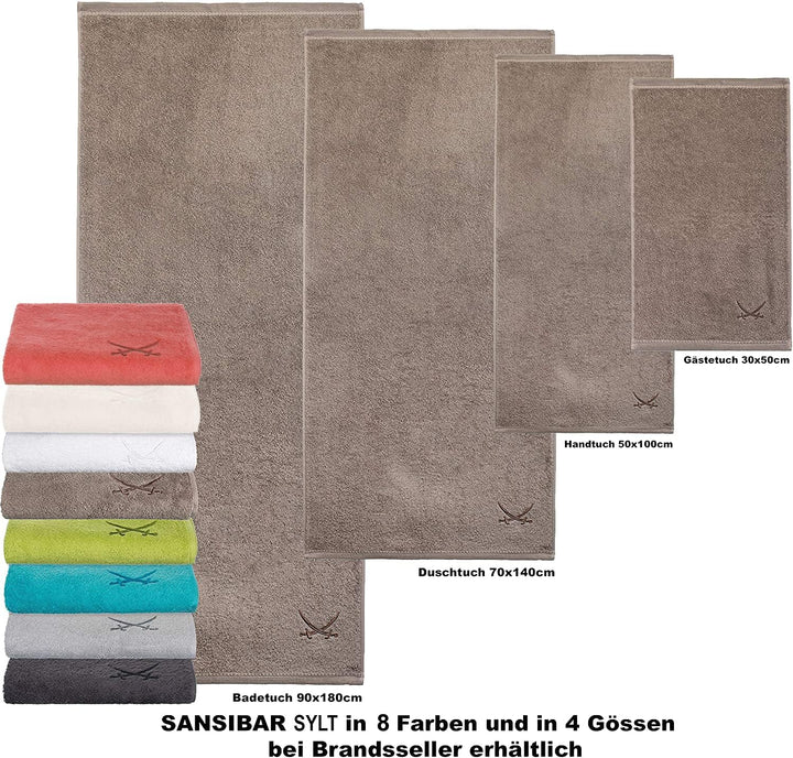 Sansibar Handtuch mit gesticktem Säbel Logo Badtuch 100% Baumwolle 50x100 cm (6er Set, Sand) 6er Set