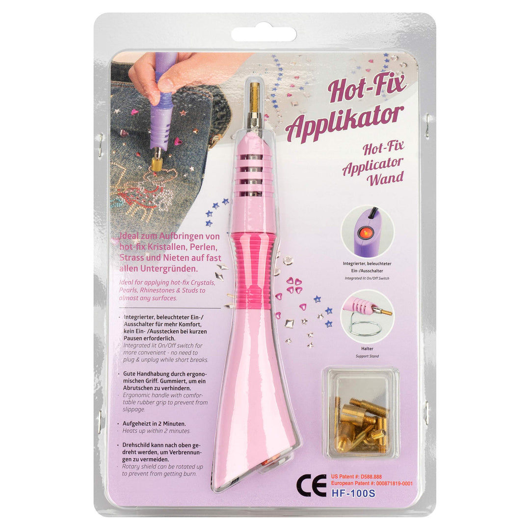 Hot Fix Applikator 7 Aufsätze + Mini-Bügelaufsatz (pink)
