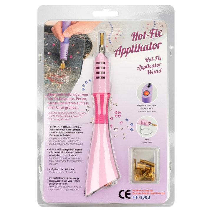 Hot Fix Applikator 7 Aufsätze + Mini-Bügelaufsatz (pink)