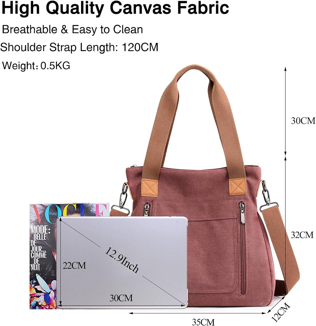 FANDARE Retro Handtaschen Leinwand Schultertasche Damen Umhängetasche Frauen Arbeitstasche für 12.9