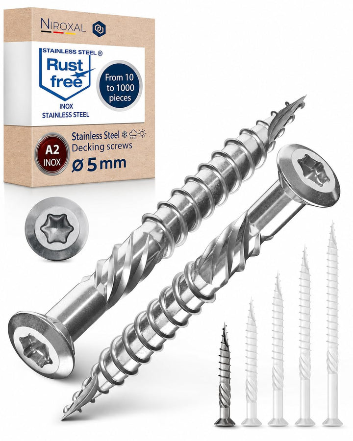 Terrassenschrauben 5x80 Edelstahl A4 Linsenkopfschrauben Torx Schrauben 5mm stark 250 Stück Holzschr