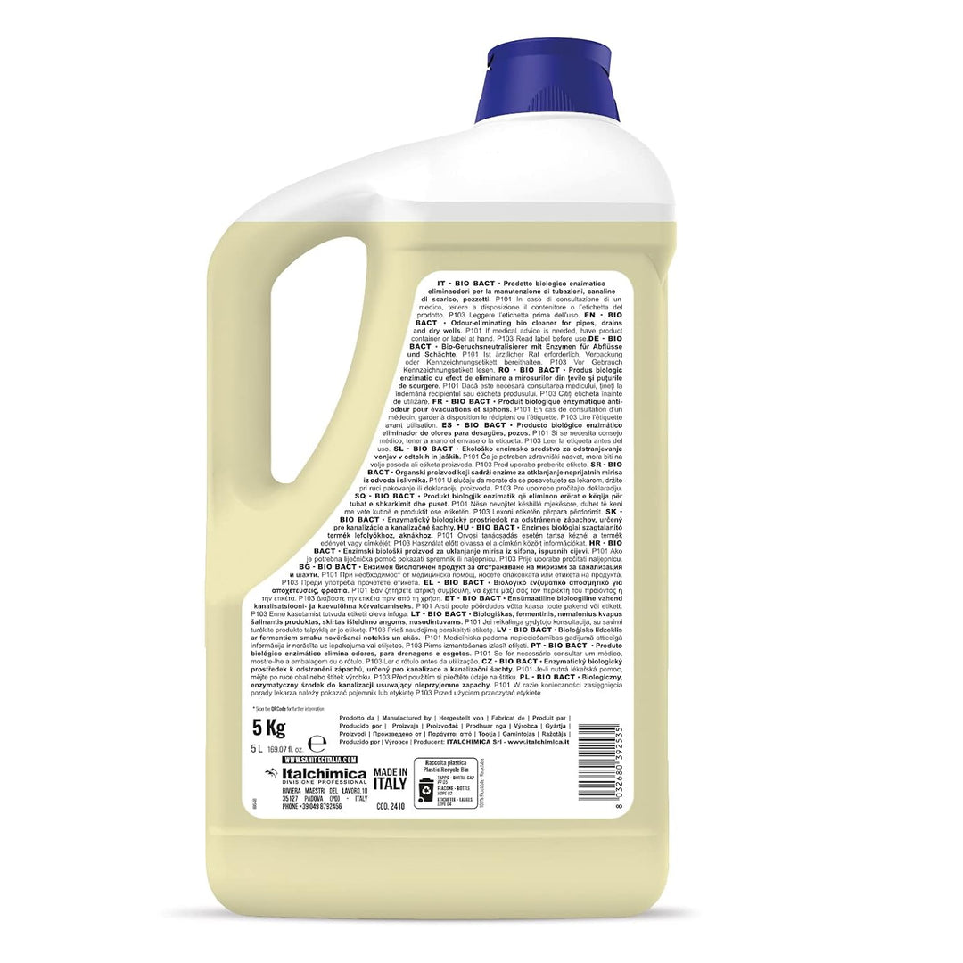 SANITEC igiene sicura Bio Bact Abflussreiniger, 5 kg, Parfümfrei, Flüssig, Entfettung, Ideal für ver
