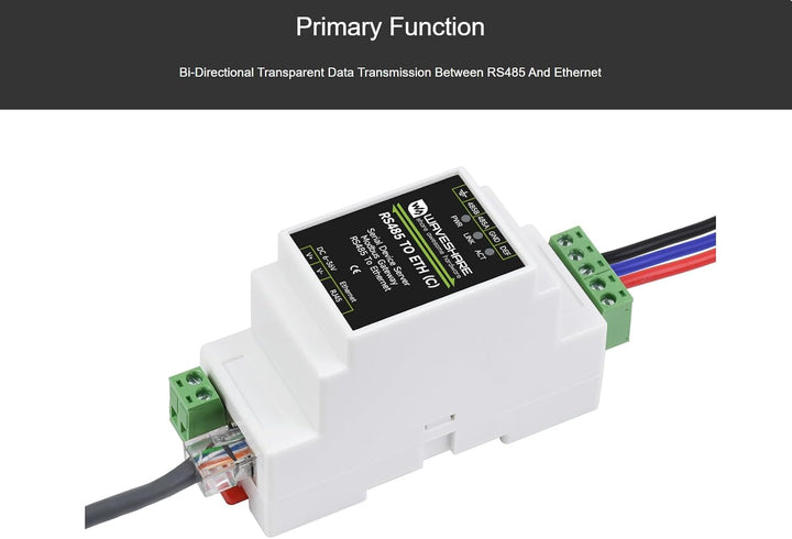 Waveshare RS485 to RJ45 Ethernet Converter Module (C), Industrial Rail-Mount RS485 Serial Server wit