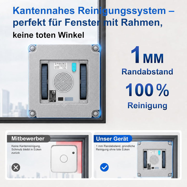 Fensterputzroboter mit 4-Fach Sprühsystem, Automatische Fensterreinigung für rahmenlose &amp; gerahmte F