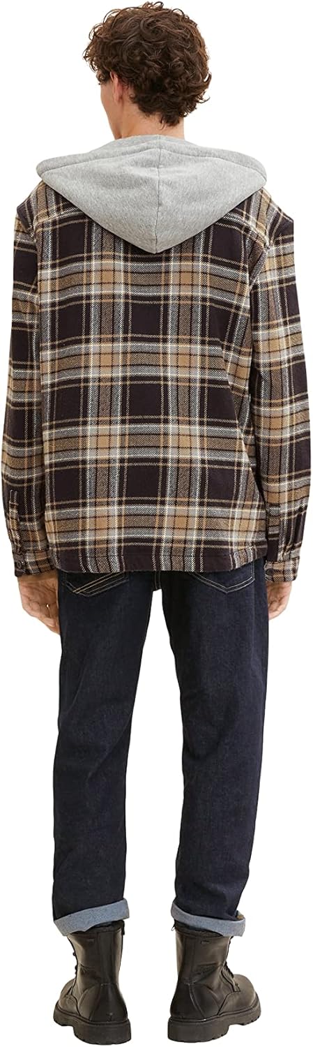 TOM TAILOR Denim Herren Overshirt mit Kapuze XS 30688 - Coal Grey Grey Beige Check, XS 30688 - Coal
