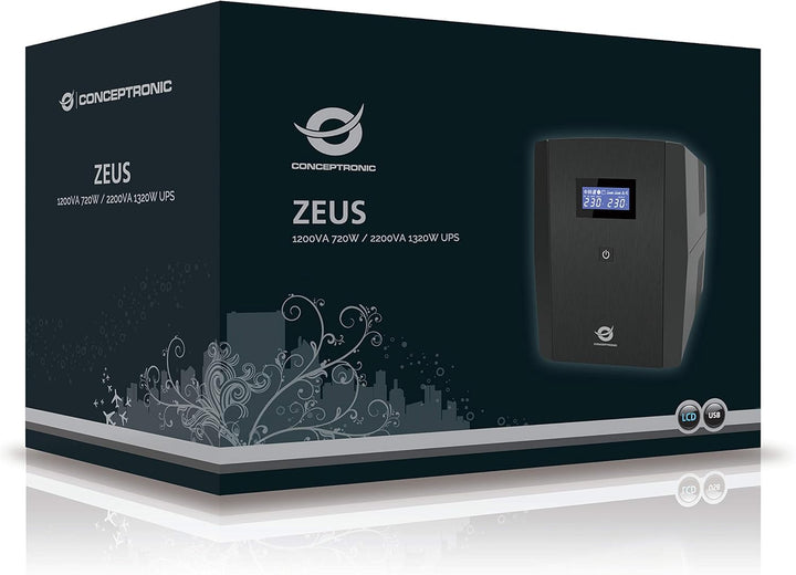 Conceptronic ZEUS03EM 1200VA 720W USV, 3 x IEC socket 2 x Schuko socket 1200 VA / 720 W 3 x IEC sock