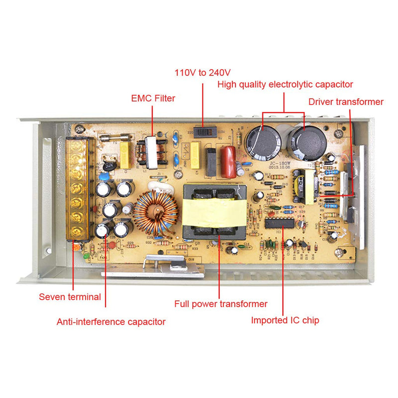 12V 16.7A Schaltnetzteil 200W Netzteil Transformator Diver Adapter für Überwachungskamera, LED-Strei