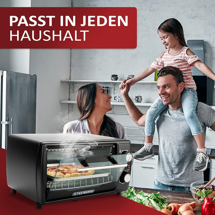 Mini Backofen | 1000 Watt | 10 Liter | inkl. Backblech und Grillrost | Pizzaofen | 90°-230°C | 60 mi