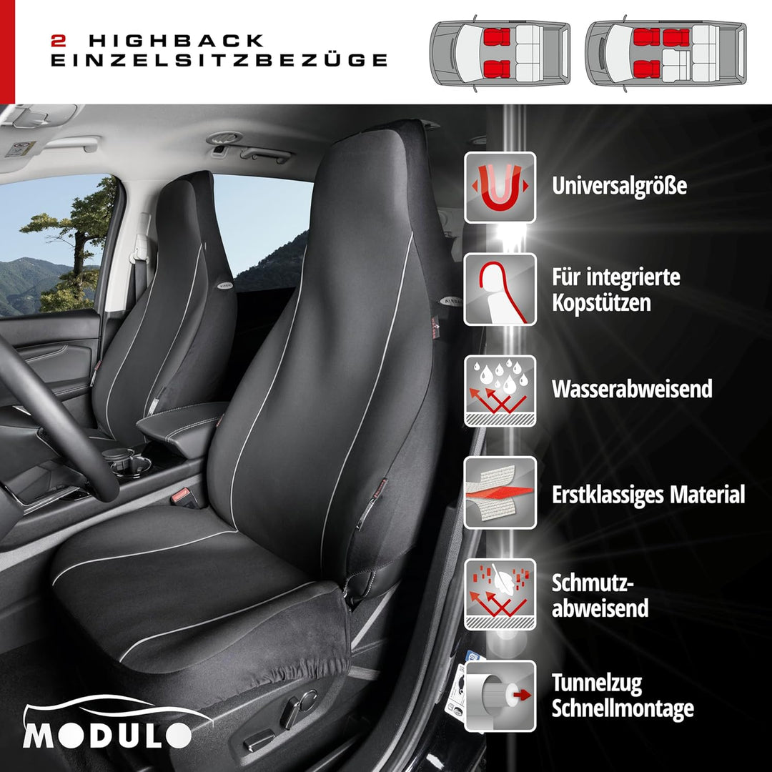 Walser Auto-Sitzbezug Modulo, 2 Vordersitzbezüge, Universal Auto-Schonbezüge für Highbacksitze, Univ