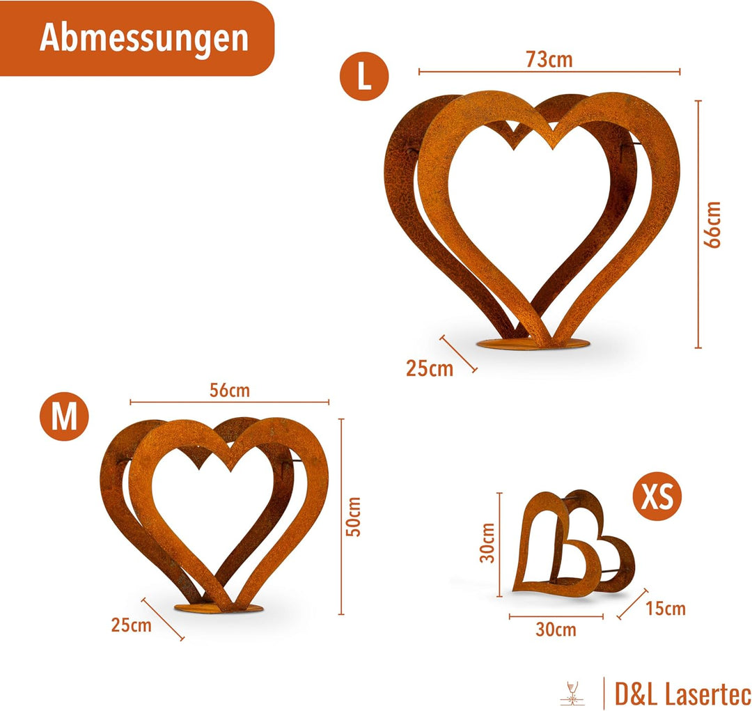 D&L Lasertec Kaminholzkorb, Herz aus Metall, Rost, Edelrost, Holzregal - Deko - SET M+L+XS