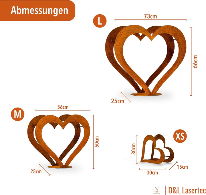 D&L Lasertec Kaminholzkorb, Herz aus Metall, Rost, Edelrost, Holzregal - Deko - SET M+L+XS