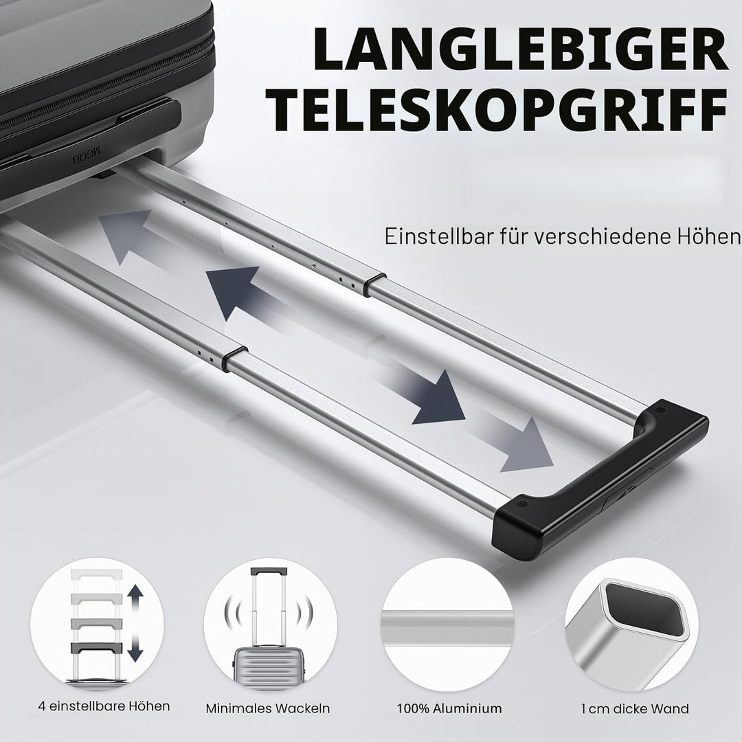 MGOB Koffer Handgepäck Hartschalen Trolley Polycarbonat Leicht Reisekoffer mit TSA-Schloss, 55x36x21