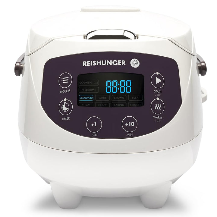 Digitaler Reishunger Mini Reiskocher und Dampfgarer in Weiss - Warmhaltefunktion, Timer & Premium To