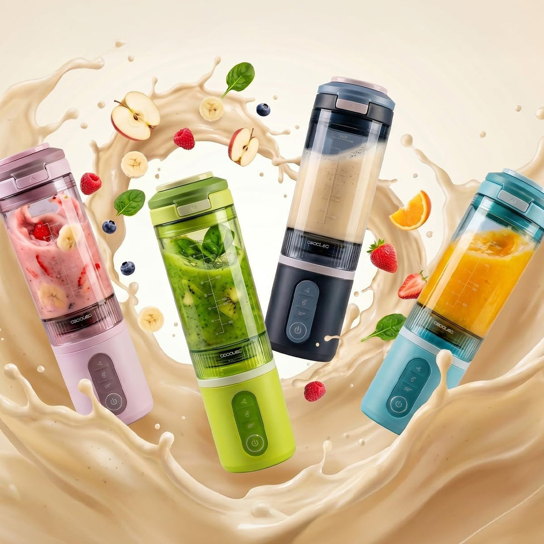 Cecotec Tragbarer Smoothie Maker Power Titanium Shake2Go Candy. 180 W, 600 ml To-Go-Becher mit Dicht