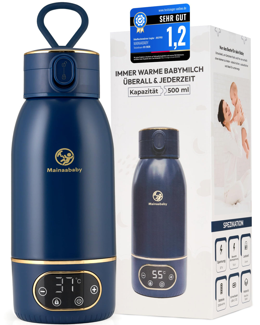 Tragbarer Flaschenwärmer für Babyflaschen – Baby Bottle Warmer mit Akku für unterwegs – präzise Temp