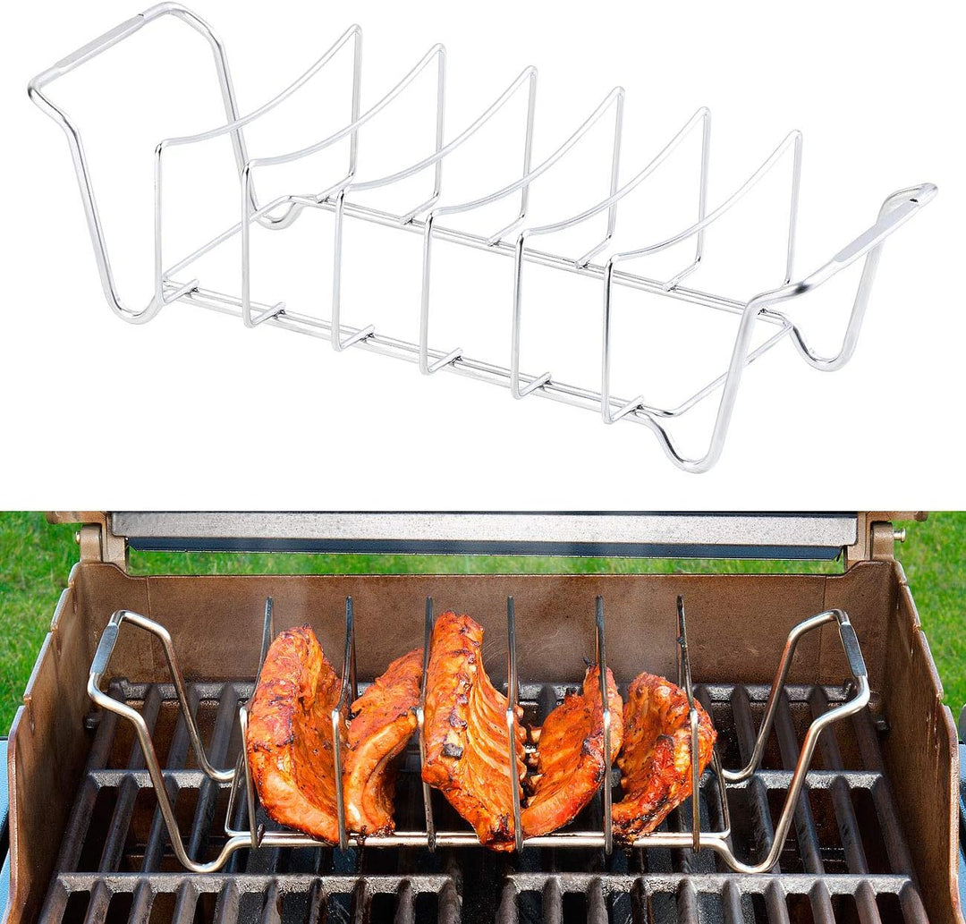 Rosenstein & Söhne Grill-Gestell-Halter: 2er-Set 2in1-Sparerib-Halter & Bratenkorb für Grill & Ofen,
