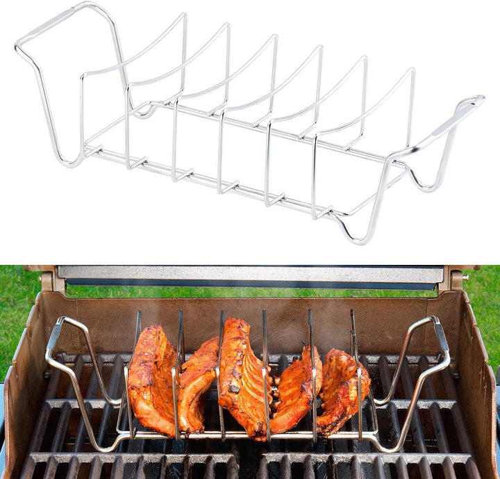 Rosenstein & Söhne Grill-Gestell-Halter: 2er-Set 2in1-Sparerib-Halter & Bratenkorb für Grill & Ofen,