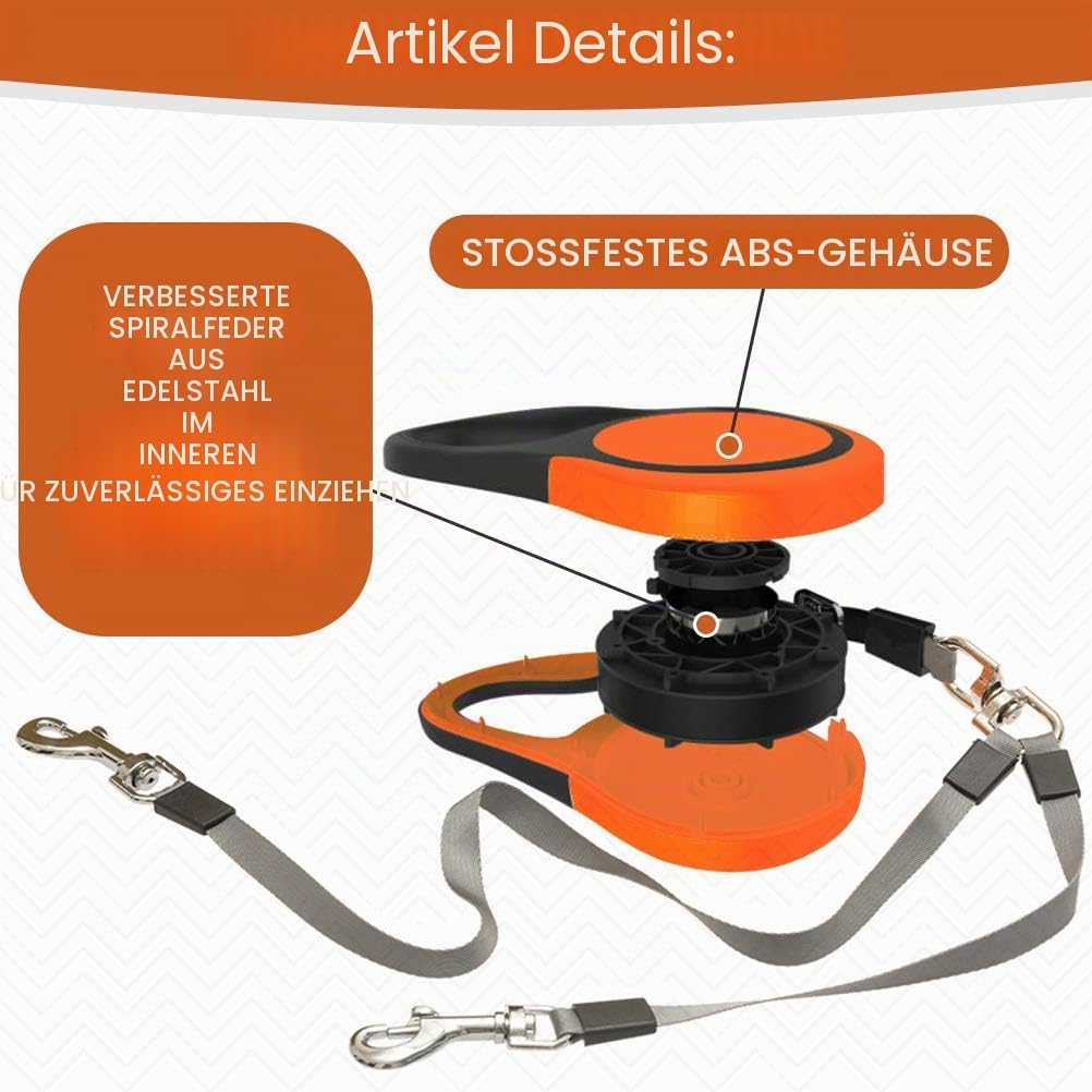 KOOLTAIL Dual Retractable Hundeleine für Zwei Hunde bis 110 Lbs, Heavy Duty Doppelkopf 16 ft Erweite