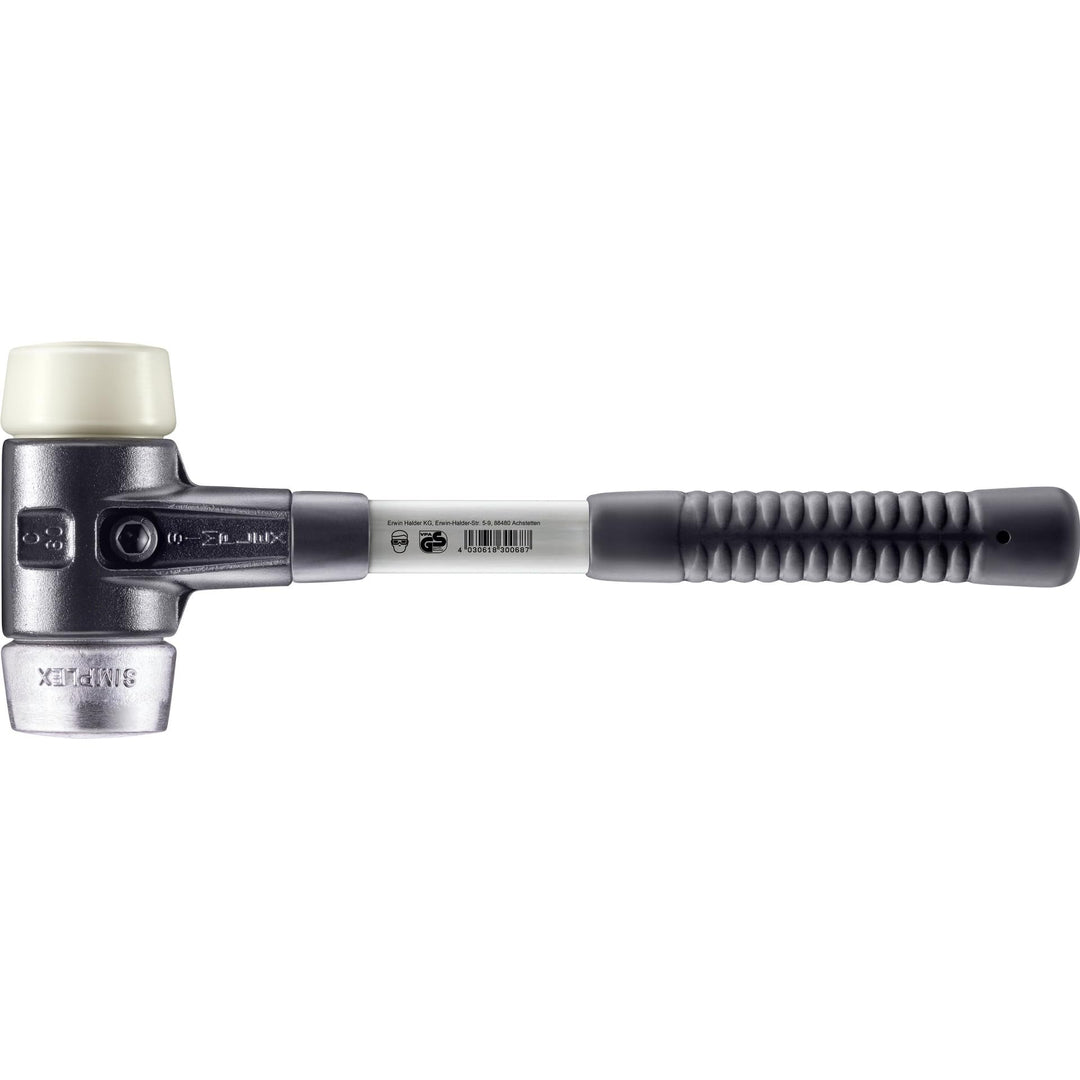 SIMPLEX-Schonhammer, Nylon/Weichmetall; mit verstärktem Tempergussgehäuse und Fiberglasstiel | D=60