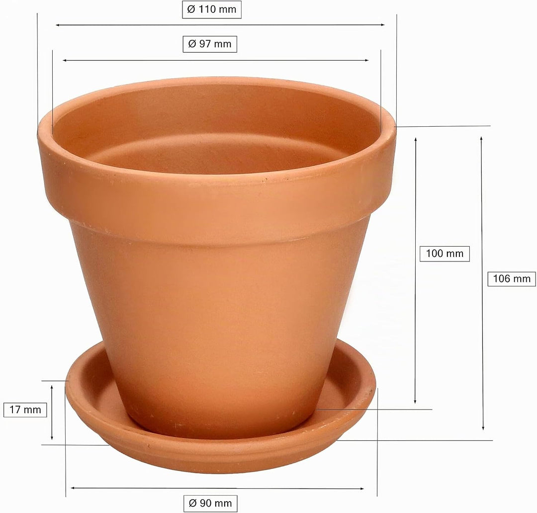 KOTARBAU® 4er Set Blumentopf Übertopf aus Terrakotta ⌀ 11 cm für Innenräume und Gärten Terrakotta 11