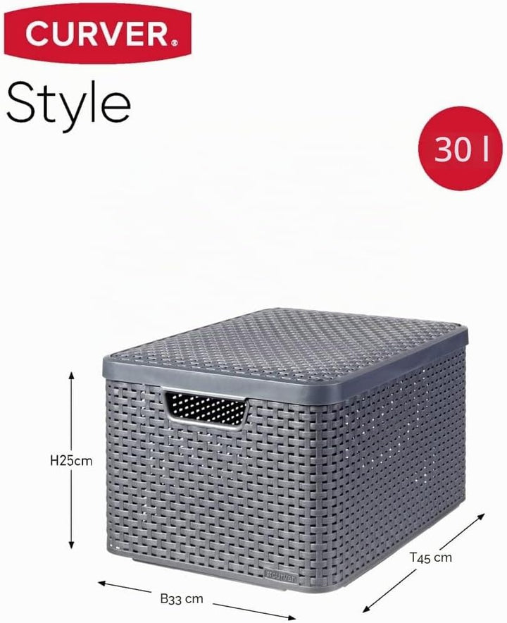 CURVER STYLE Box 3er Set S/M/L mit Deckel, anthrazit, 46,2 x 34,2 x 27,5 cm, Anthrazit