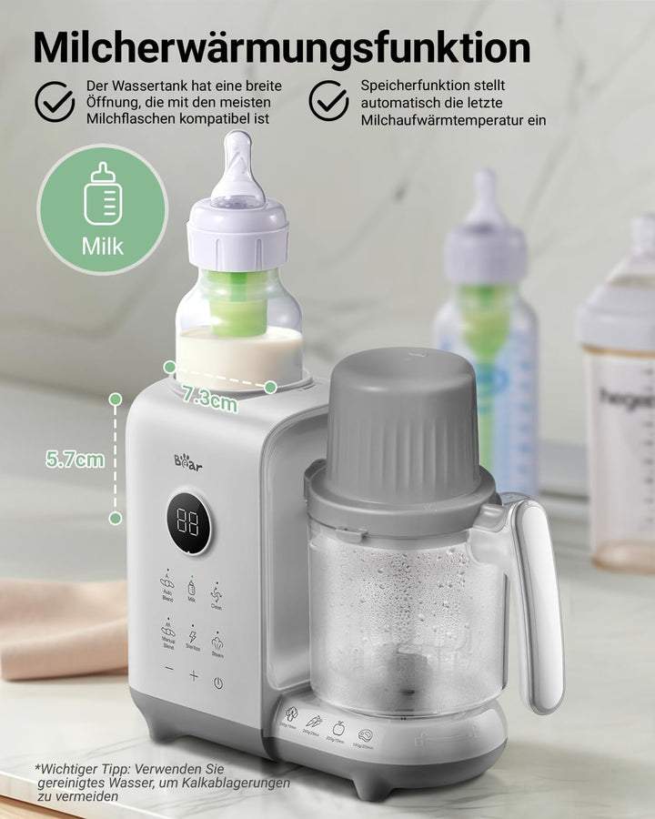 Bear 6-in-1 Dampfgarer mit Mixer Premium Babynahrungszubereiter,Dämpfen, automatisches Rühren, Milch