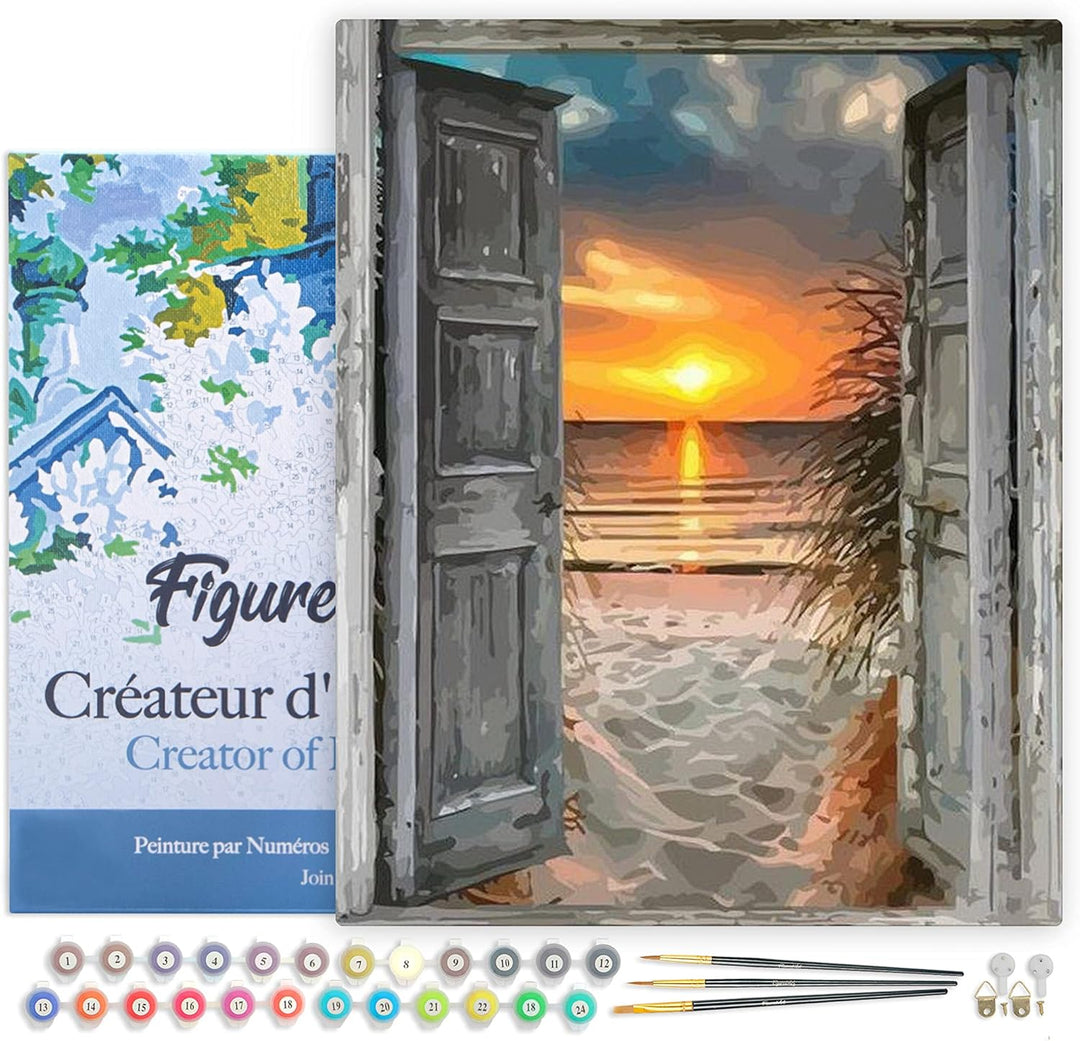 Figured'Art Malen Nach Zahlen Erwachsene Mit Rahmen Tor zum Meer - Paint by Numbers Basteln DIY Bast