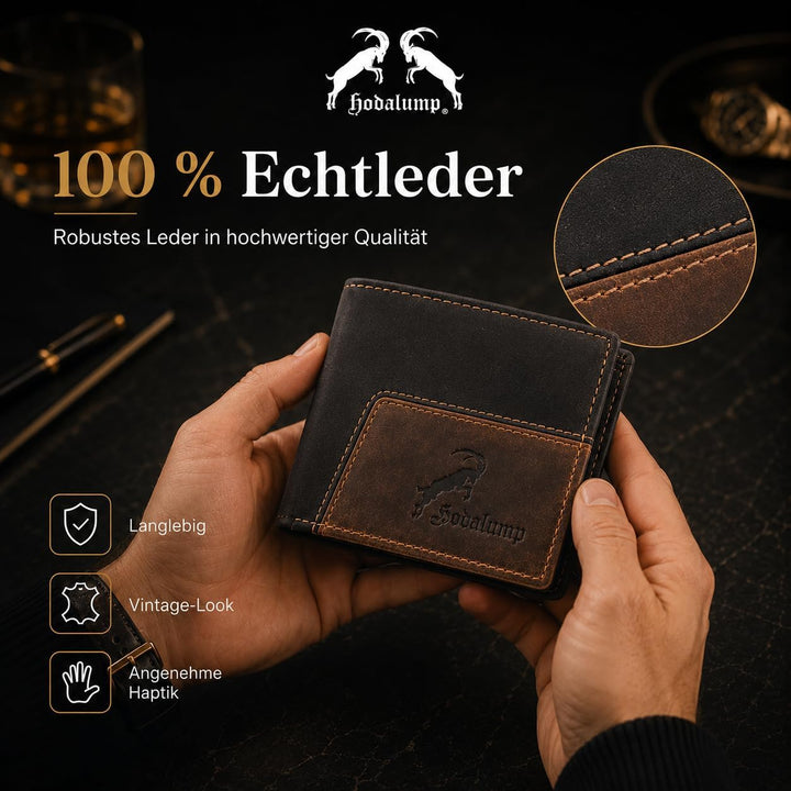hodalump Echt-Leder Geldbörse • Geldbeutel für Damen und Herren mit RFID-Schutz • Portmonee mit Münz