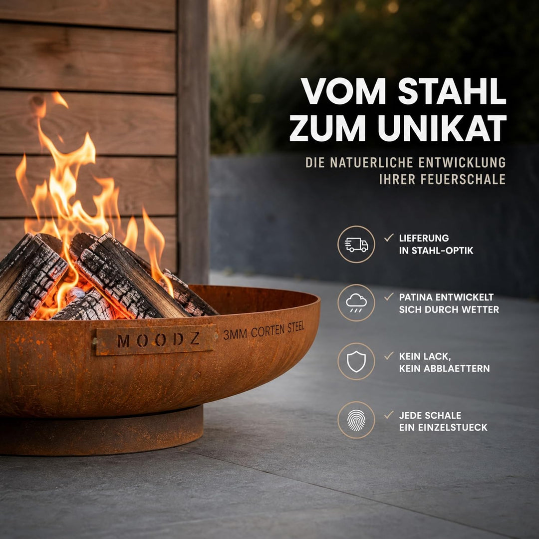 Moodz Feuerschale 60 cm - Feuerschalen für den Garten - Feuerstelle Outdoor & Feuertonne - Feuerscha