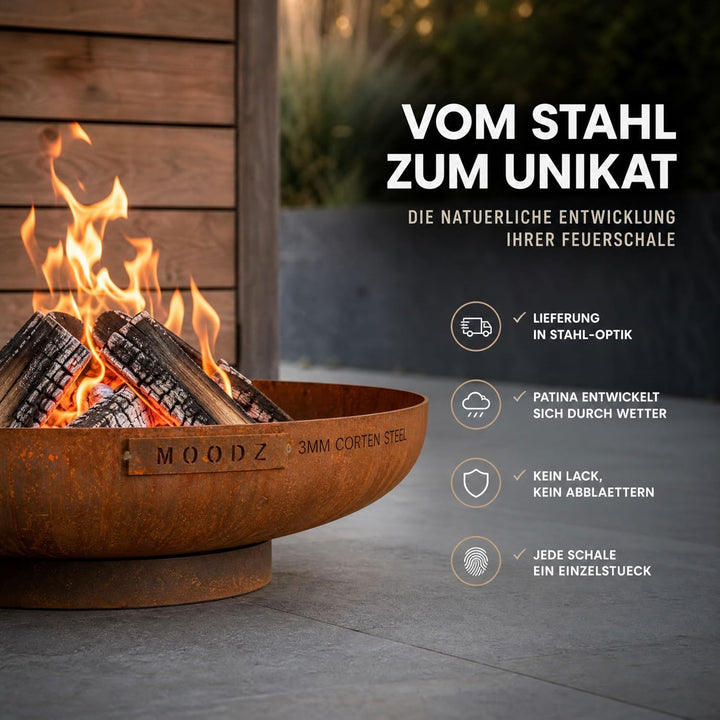 Moodz Feuerschale 120 cm - Feuerschalen für den Garten - Feuerstelle Outdoor &amp; Feuertonne - Feuersch