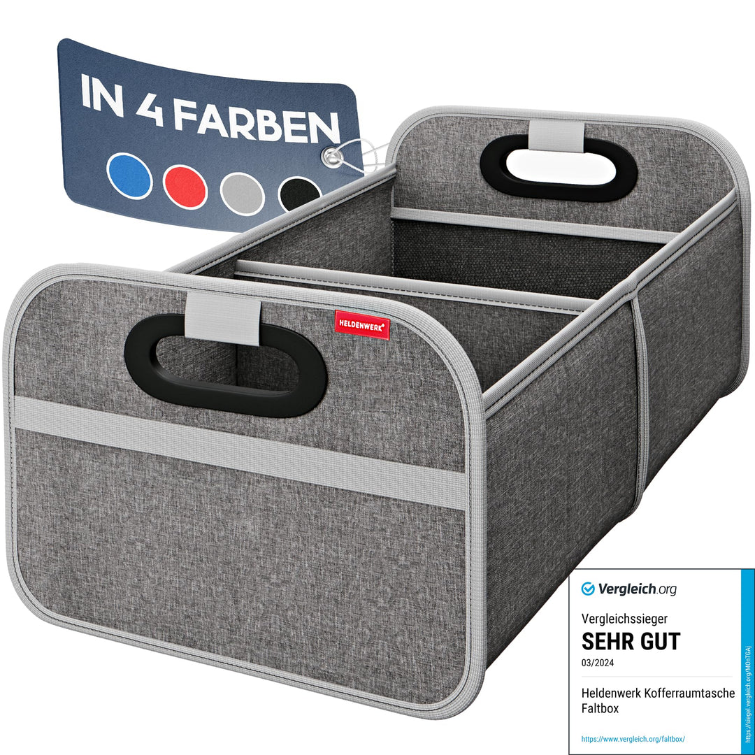 HELDENWERK Kofferraumtasche faltbar mit Anti-Rutsch-Klett - Kofferraum-Organizer, Auto Faltbox, Eink