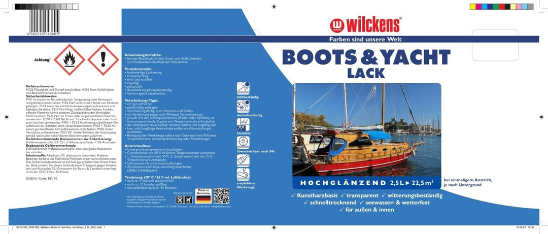 Wilckens Boots &amp; Yachtlack 2,5 L klar Bootslack Boot Yacht Lack hochglanz Klarlack Kunstharzlack far