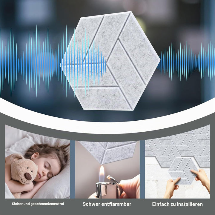 12 Stück Akustikpaneele Hexagon Selbstklebend Akustikplatten Akustikschaumstoff Akustik Panel Wandpa