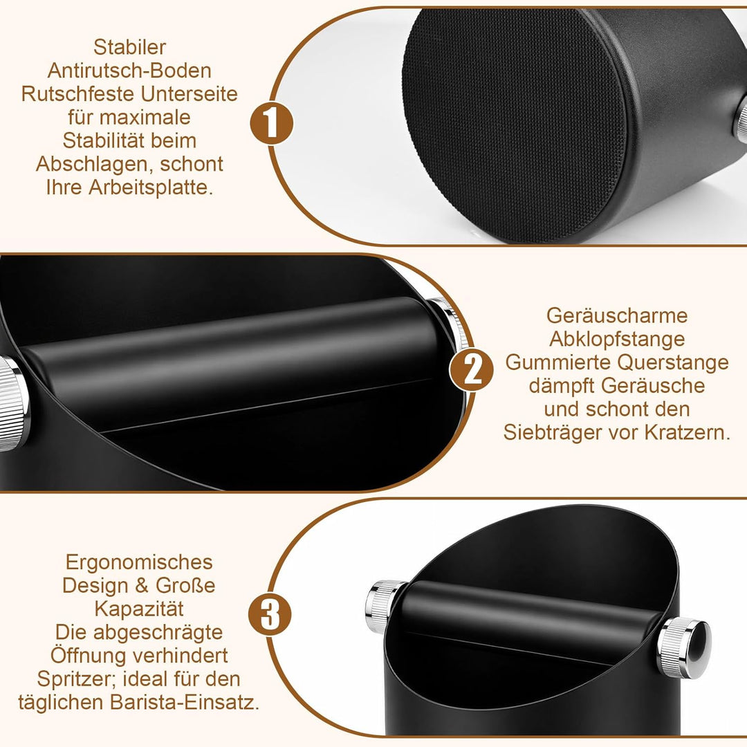 Abklopfbehälter für Siebträger, Edelstahl Gross Espresso Kaffeesatz Abschlagbehälter Knock Box für K