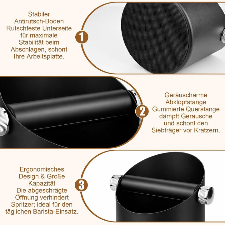 Abklopfbehälter für Siebträger, Edelstahl Gross Espresso Kaffeesatz Abschlagbehälter Knock Box für K