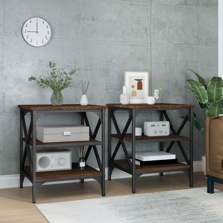 Tidyard 2 STK. Beistelltisch Couchtisch Wohnzimmertisch Sofatisch Coffee Table Braune Eiche 40x42x50