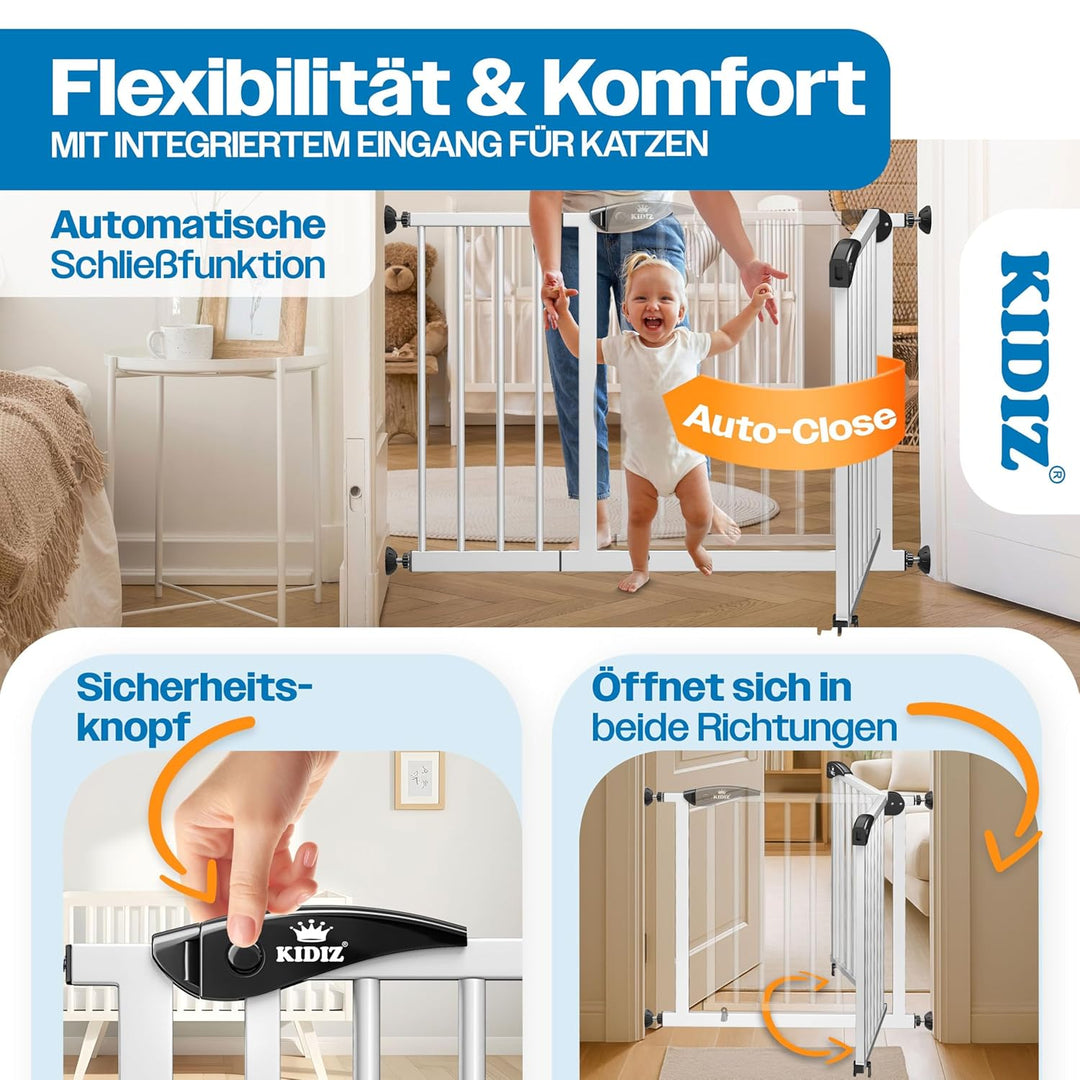KIDIZ Treppenschutzgitter ohne Bohren | Verstellbare Breite: 88-94 cm, 75 cm hoch, Türschutzgitter u