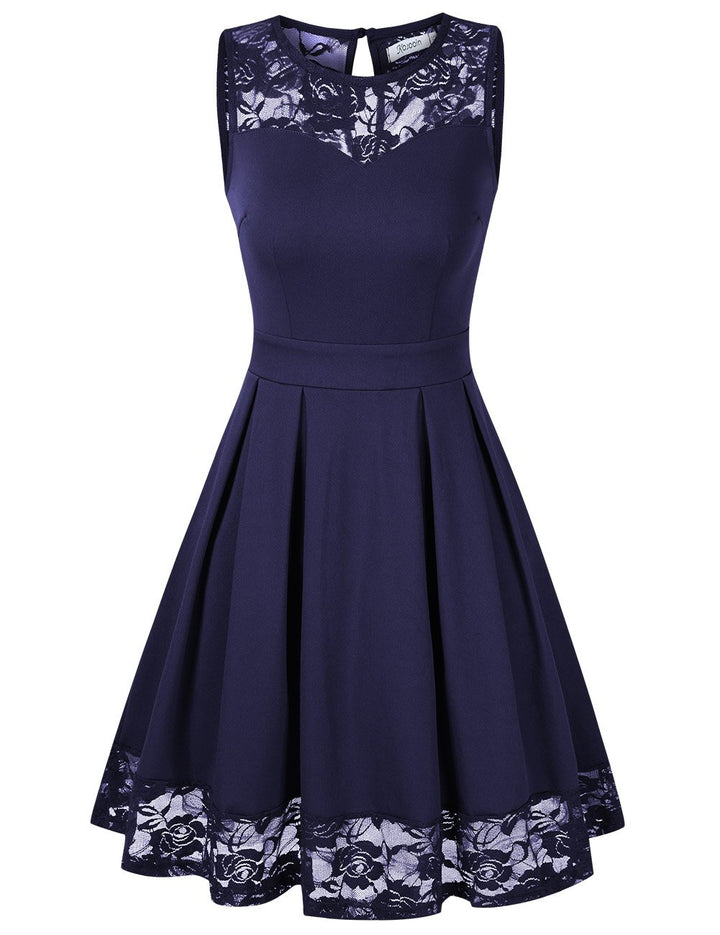 KOJOOIN Damen Elegant Spitzenkleid Cocktailkleid Brautjungfernkleider für Hochzeit Abendkleider Rund