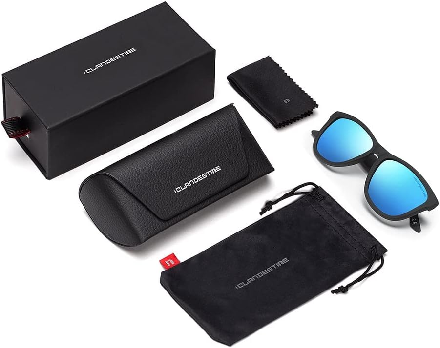 Clandestine - Sonnenbrille Model 8 Matte Black Light Blue - Blaue HD Nylon Gläser und TR90 Rahmen -