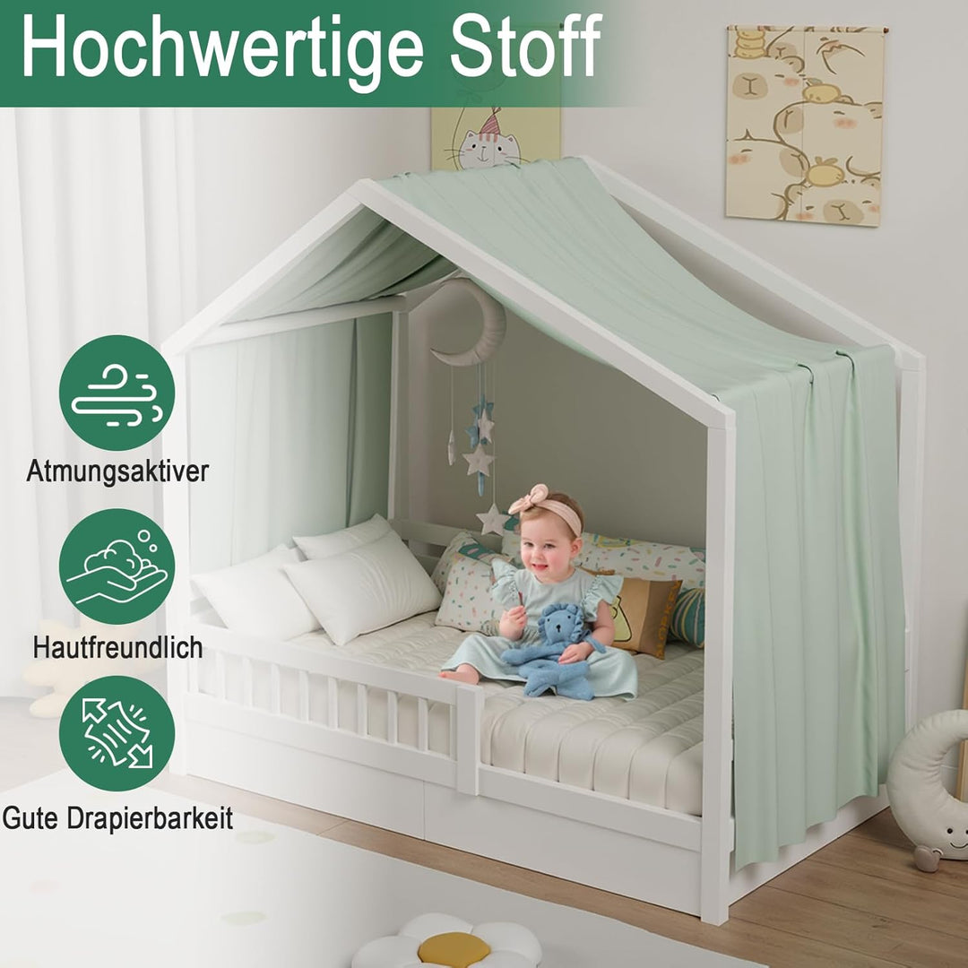 Hausbett Himmel, Betthimmel Hausbett aus Baumwolle Musselin, Stoffhimmel für Hausbett Mädchen Jungen