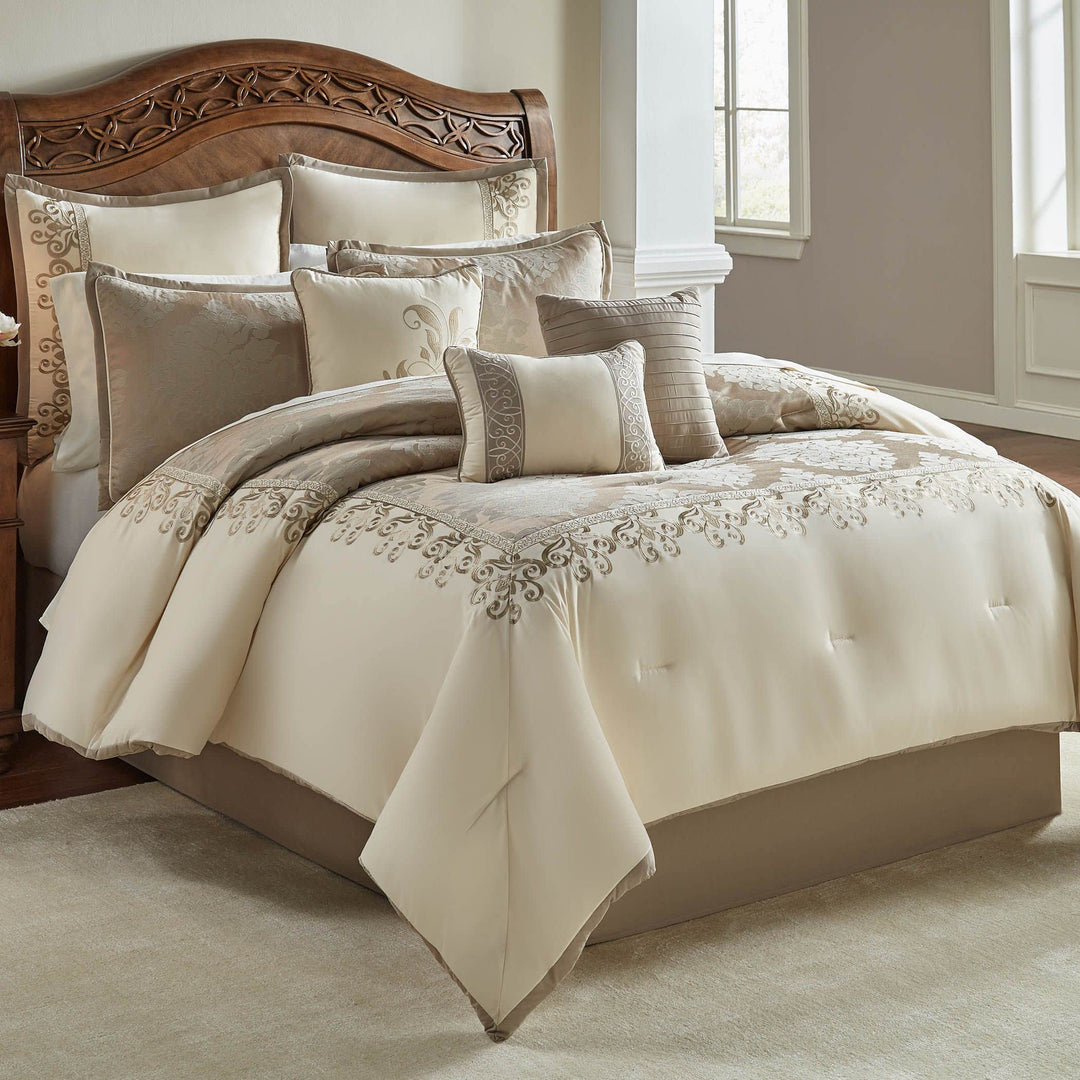 Riverbrook Home Hillcrest Steppdecken-Set, Polyester, Kingsize, 10-teilig, Elfenbein/Gold, 10-teilig