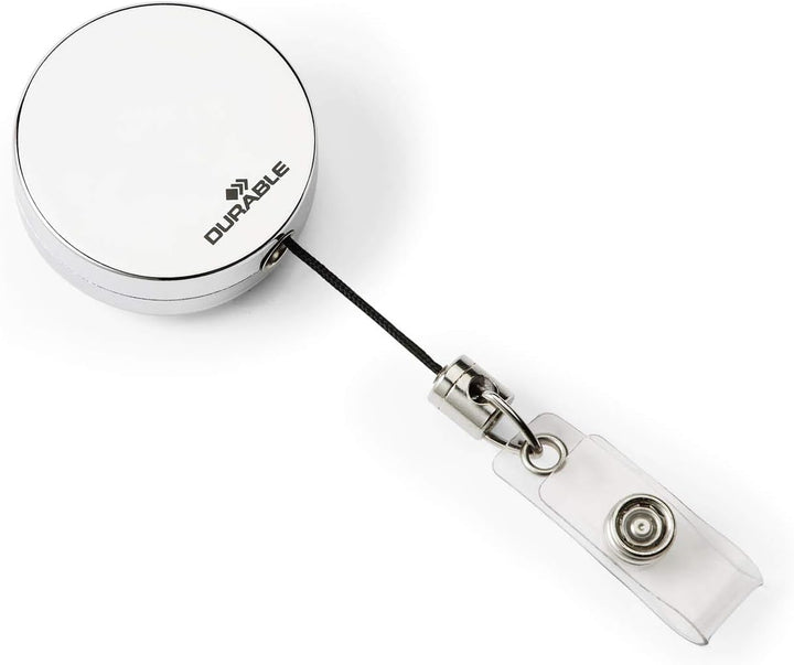 Durable Ausweishalter mit Aufrollmechanismus (800 mm) und Gürtelclip, 10 Stück, 822523 10 Stück rund