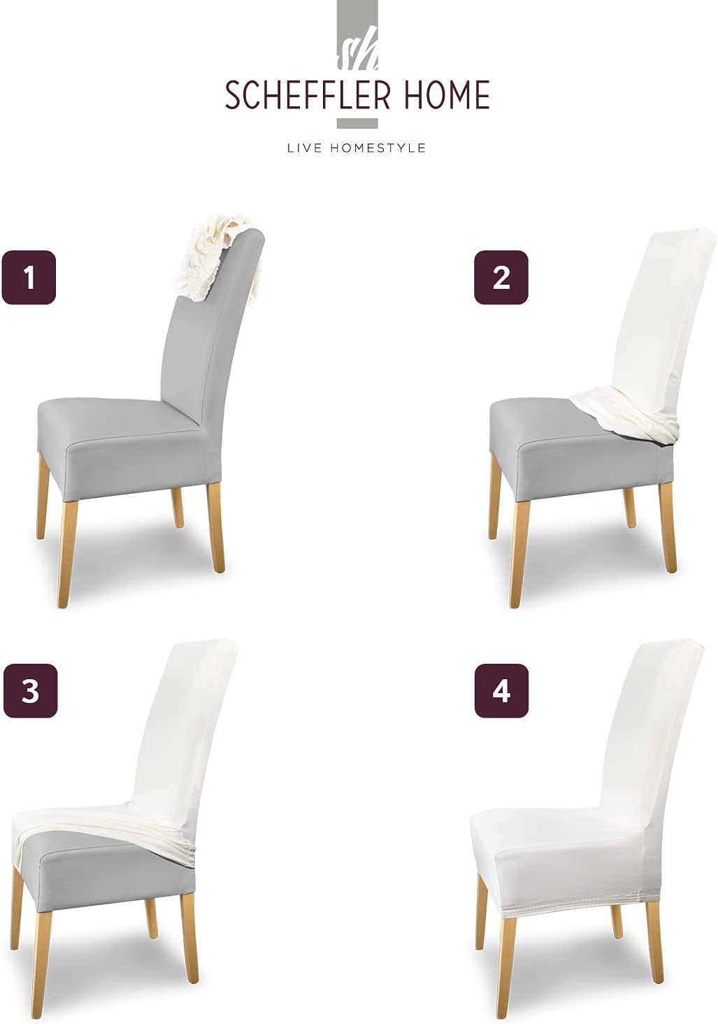 SCHEFFLER-Home Stuhlhussen Stretch Emil/Stretch Stuhlhussen Grau 6er Set/elastische Stuhlabdeckungen